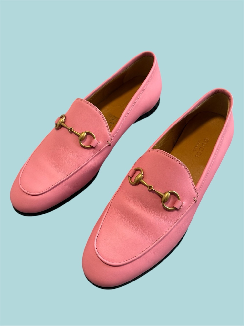 Gucci Pink Leather Horsebit Loafers